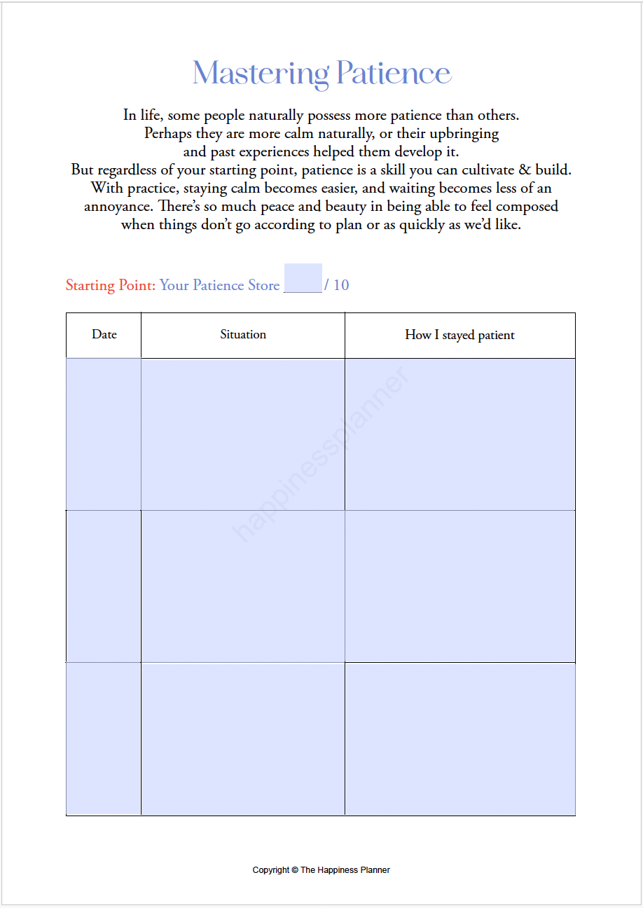 Patience Practice Performance Printable: Mastering Patience – The Happiness Planner®
