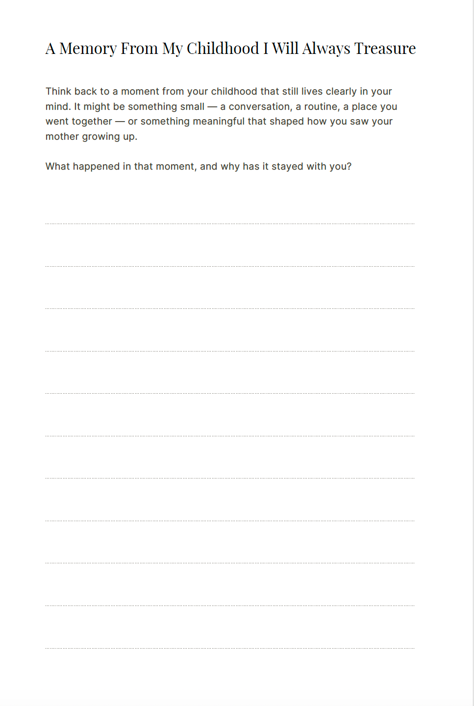 To My Mother: A Guided Journal of Letters, Questions, and Memories