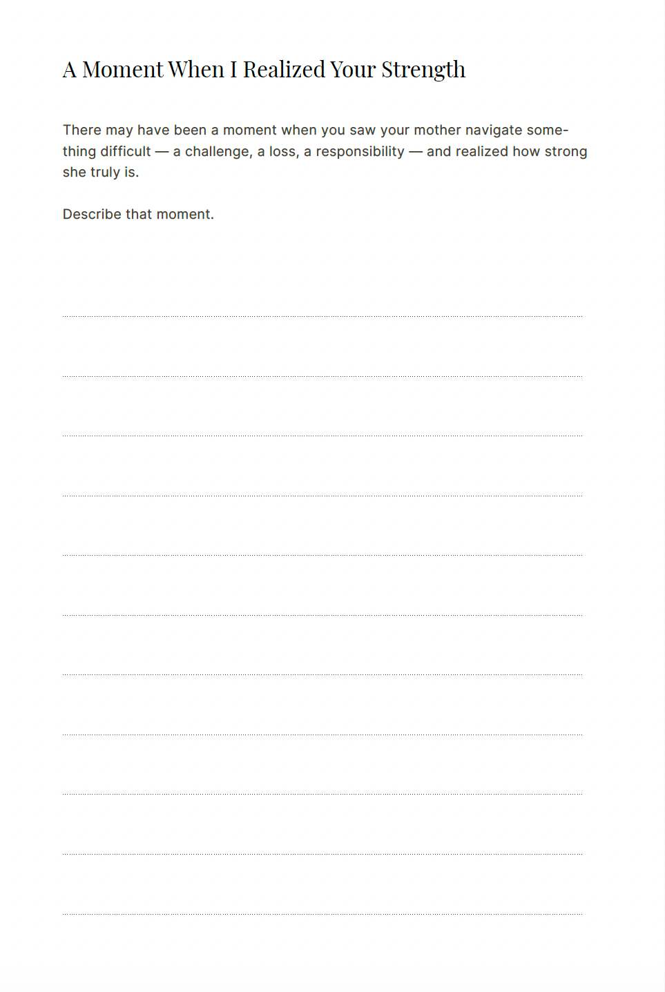 To My Mother: A Guided Journal of Letters, Questions, and Memories