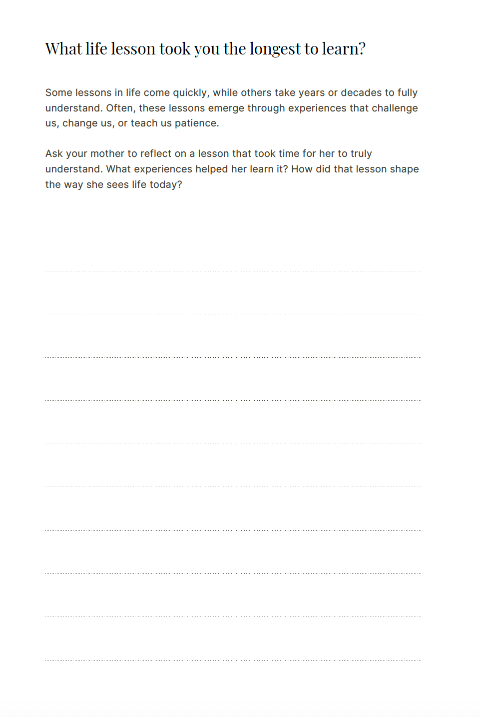 To My Mother: A Guided Journal of Letters, Questions, and Memories